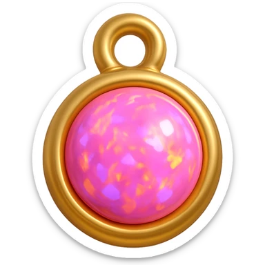 change the silver setting and jump ring to gold, keep the round cut pink fire opal and Y2K style, extreme close-up, 3D emoji style sticker