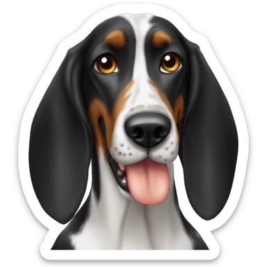 Black long eared coonhound eating cheese sticker