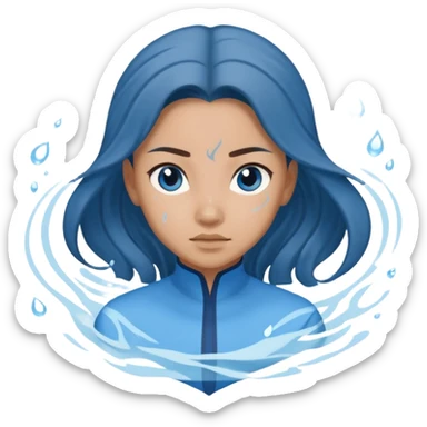 Katara from Avatar: The Last Airbender as an emoji, determined expression, water swirling around her, blue outfit sticker