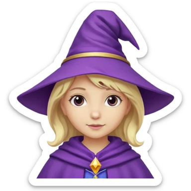 cute wizard girl with blonde hair and a purple wizard hat sticker