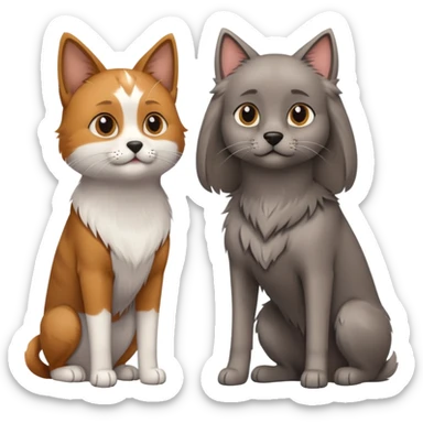 Tall dog small cat looking at each other sticker
