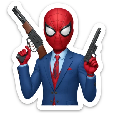 spiderman holding a gun to the side of his temple sticker