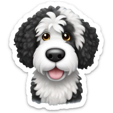 Black and white spotted sheepadoodle dog sticker