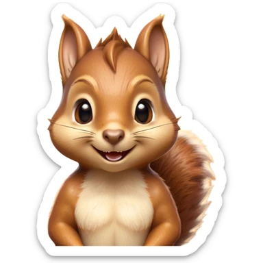 Cinematic Cheeky Squirrel Portrait Emoji, Head cocked to one side with a cheeky smirk and sparkling, impish eyes, featuring a compact, agile form with a luxuriously bushy tail and perky ears, Simplified yet remarkably expressive features, highly detailed, glowing with a playful, golden glow, high shine, mischievous and lively, stylized with an air of woodland naughtiness, soft glowing outline, capturing the essence of a cheeky squirrel that seems poised to leap out of the screen with a fun-loving attitude! sticker