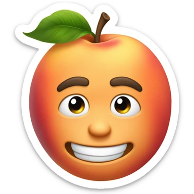 Man burying face into giant peach sticker