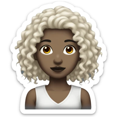 Goth girl with light skin tone, black eyes, and a black curly mullet sticker