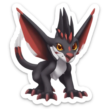 Black Cool Edgy Anthro Noivern-Nargacuga Fakémon  with White and Red Edgy markings sticker
