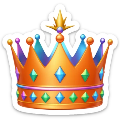 an orange colored 3d crown with rainbow accents sticker