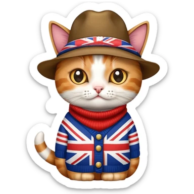 cat wearing union jack sweater and cowboy hat sticker
