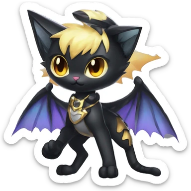Shiny Cool Punk Black beautiful fantasy Kawaii Sona Fakemon-cat-animal with edgy bat-wings-ears Full Body sticker