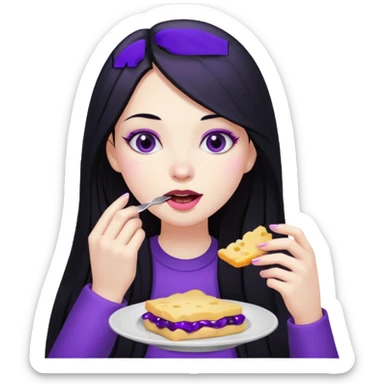 girl with long black hair and alternative with eating disorder purple food sticker