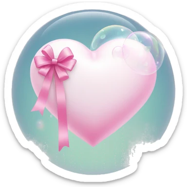 white heart , pink bow , soap bubble sticker