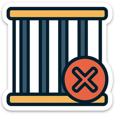 jail with an X sign, modern and bold, color outline style sticker