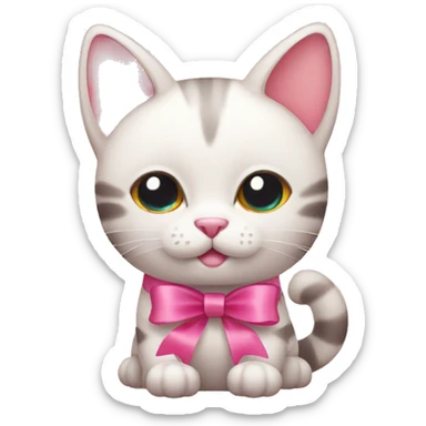 Cute cat with pink ribbon on head  sticker