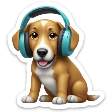 dog with headphones  sticker