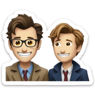 10th Doctor laughing with 11th Doctor  sticker