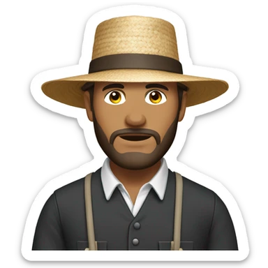 Amish man white with brown straw hat building a building sticker