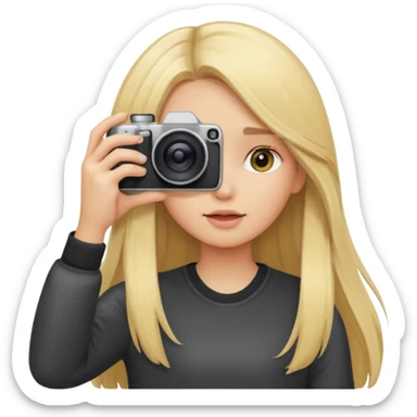 blonde cartoon girl taking picture camera in front of her face long hair sticker