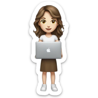 Girl with brown hair and white skin hold macbook sticker