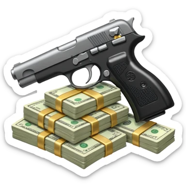 Money stack with a gun sticker
