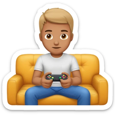 man playing video games on a sofa sticker
