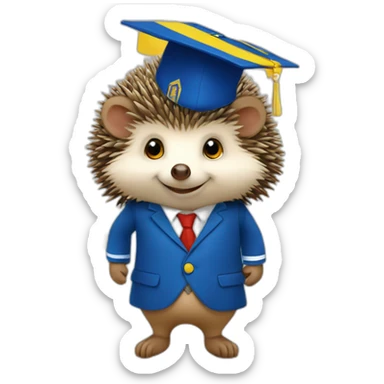 A hedgehog student in a suit in the color of the Ukrainian flag in a square academic cap sticker