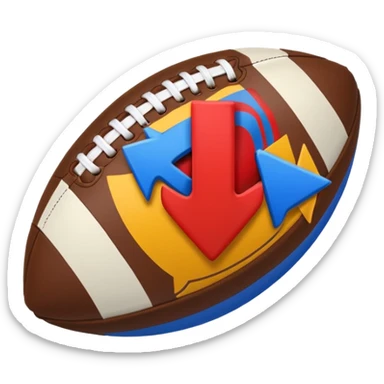 Uma bola de futebol americano com uma seta vermelha curva a indicar uma inversão de marcha abrupta. blue (#00A3E0) and red (#F9423A) sticker
