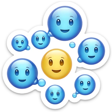 3D iPhone style emoji of multiple bubbles, translucent and shiny, floating in the air, various sizes, isolated on white background, soft shadows, high detail, playful and cute. sticker