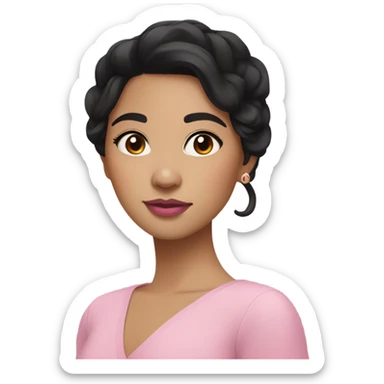 Thick medium black hair brown eyes and pink lip and pink cheek Filipino lady sticker