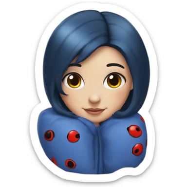 girl with dark blue hair duvets and ladybug suit sticker