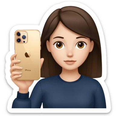brunette girl holding iphone 16 pro max gold sticker