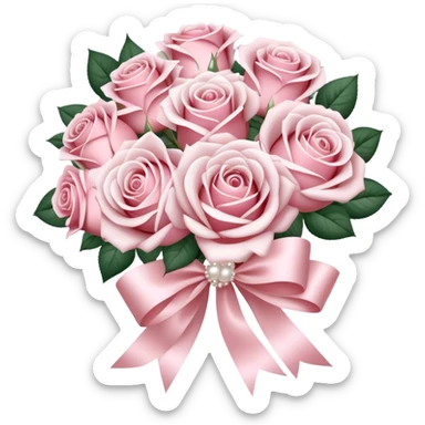 beautiful large aesthetic bouquet of roses in vintage style of white and powder pink color obligatory pearl silk ribbon  sticker