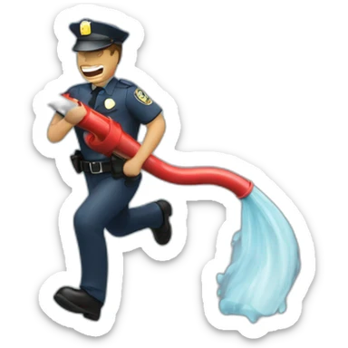 Policeman with a firehose running sticker
