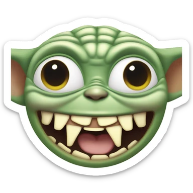 Baby Yoda smiles with a giant smile. Teeth visible sticker