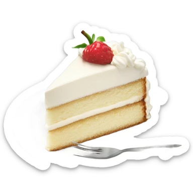 Slice cake vanilla with whipcream at top and at plate and fork sticker