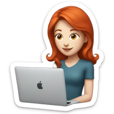 Girl with red hair and white skin hold macbook sticker