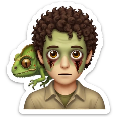 это должен быть юноша, глаза цвета хамелион, но более коричневые, выглядит как зомби и еще кудрявые волосы темно коричневого цвета sticker