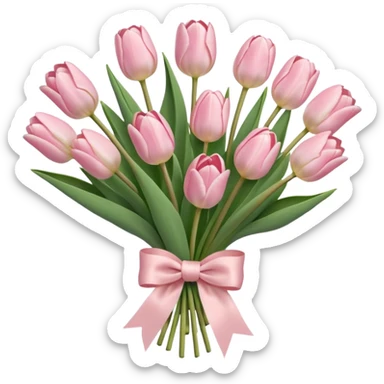 very pale pink tulips bouquet with light pink bow sticker