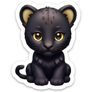 Cinematic Noble Baby Panther Portrait Emoji, Poised with a touch of regal innocence, featuring a compact, sleek build with soft, dark fur and large, soulful eyes, Simplified yet sharp and sophisticated features, highly detailed, glowing with a gentle, mysterious glow, high shine, intelligent and endearing, stylized with an air of youthful authority, focused and attentive, soft glowing outline, capturing the essence of a tiny jungle guardian that appears ready to pounce out of the screen with effortless charm! sticker