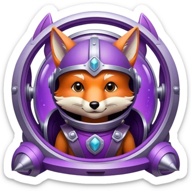 a purple fox in a spaceship with a viking helmet on  sticker