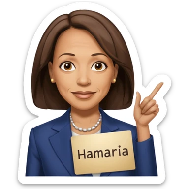 Kamala Harris but she bald and has a sign that says “Kamala hairless” sticker