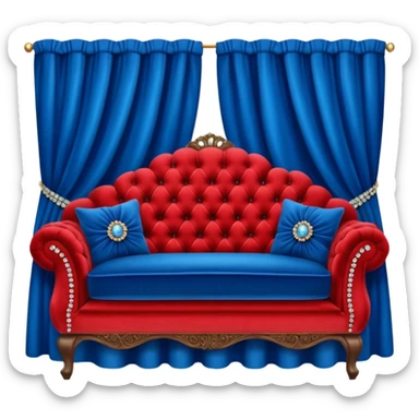 Vintage velvet red red sofa with rhinestone buttons and blue curtains in the background sofa with rhinestones buttons sticker