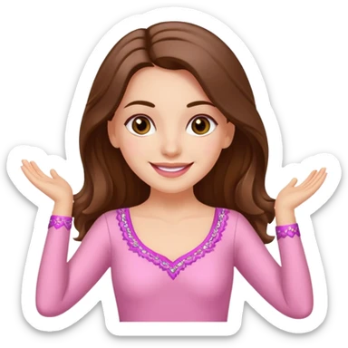 happy white long brunette hair girl with hazel eyes in light pink salsa dancing sticker