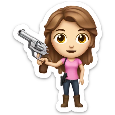 white girl with brown hair holding a pink gun  sticker