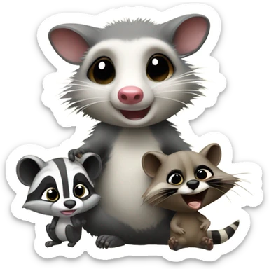 Opossum with a raccoon sticker