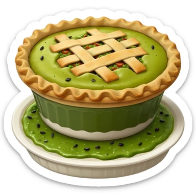 Pie on top of green sauce sticker