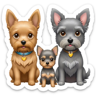 Golden doodle next to a chihuahua yorkie mix and a grey miniature schnauzer sticker