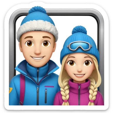 Man  and Woman in Skiing clothes in train sticker