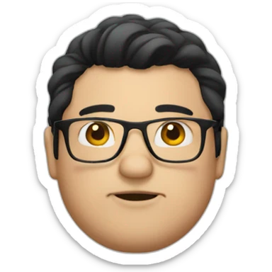 white fat man black hair glasses sticker