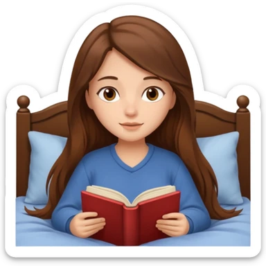 Cozy girl with long brown hair and brown eyes reading in bed sticker